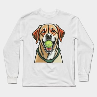 Labrador dog biting tennis ball in his mouth Long Sleeve T-Shirt